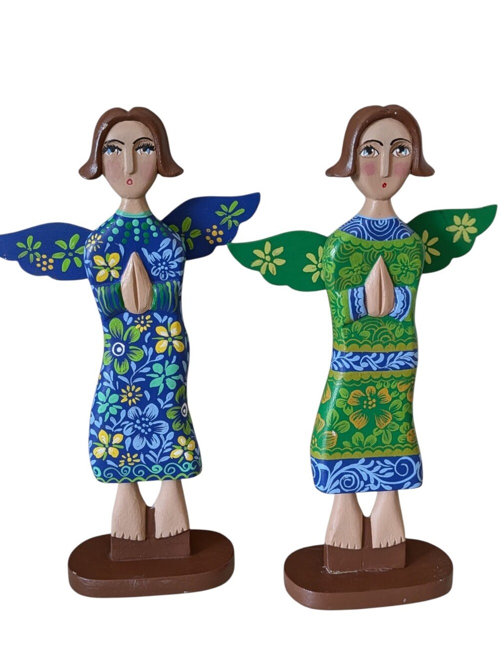 Novica Hand-Painted Blue & Green Angel Figurines Central American Folk Art